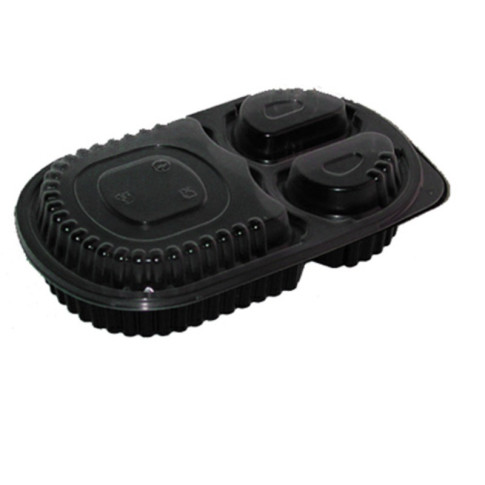 Boite repas plastique PP noire 3 compartiments  235x145mm H40mm 780ml