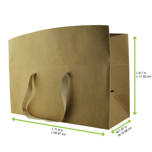 Sac boîte carton kraft poignées tissu (poids max 5kg) 300x200mm H170mm