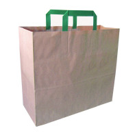 Sac cabas papier kraft brun recyclé avec anses vertes  320x170mm H340mm
