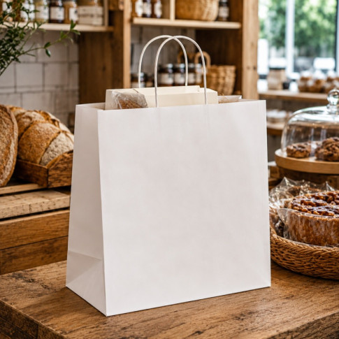 Sac cabas papier blanc poignées ficelles  280x120mm H310mm