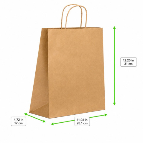 Sac cabas papier kraft brun poignées ficelles - 100 GSM 281x120mm H310mm