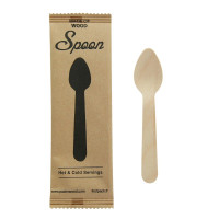 Cuillère café bois, emballage papier kraft  /  Wooden coffee spoon, kraft wrap  H110mm