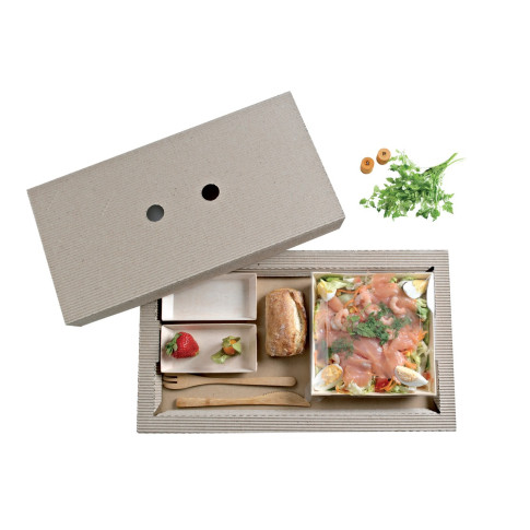 Plateau repas carton kraft ondulé "Chokra"  440x260mm H28mm