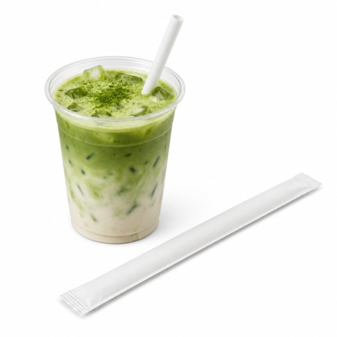 Paille biseautée blanche pour Bubble Tea - emballage individuel  H12mm