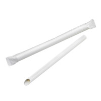 Paille biseautée blanche pour Bubble Tea - emballage individuel  H200mm
