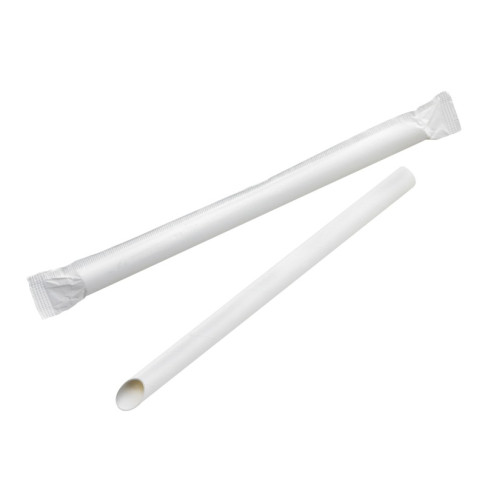 Paille biseautée blanche pour Bubble Tea - emballage individuel  H200mm