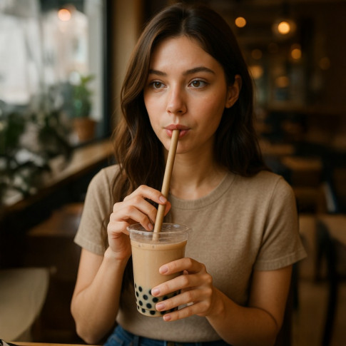 Paille biseautée blanche pour Bubble Tea   H200mm