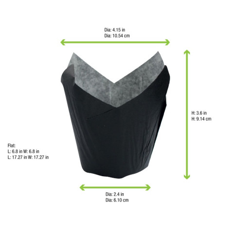 Caissette de cuisson forme tulipe en papier noir ingraissable   H90mm