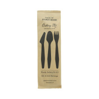 Hercule Kit couverts bois 3 / 1: couteau fourchette cuillère emballage kraft   H185mm