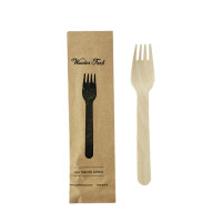 Fourchette en bois, emballage papier kraft   H158mm