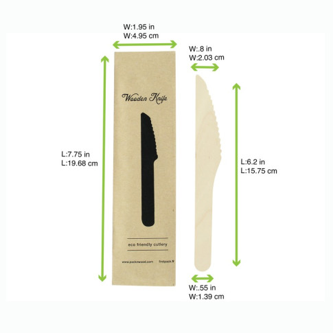 Couteau bois emballé individuellement   H165mm