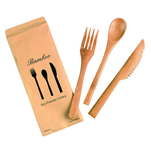 Kit Couverts Bambou 3/1 Emballage Kraft   H160mm