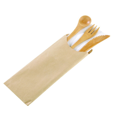 Kit couverts bambou 4/1 "Bambi", emballage kraft   H160mm