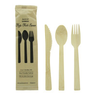 Kit couverts bambou "Anji" 3/1: couteau fourchette cuillère, emballage kraft  H170mm