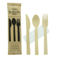 Kit couverts bambou "Anji" 4/1: couteau fourchette cuillère serviette, emballage kraft  H170mm