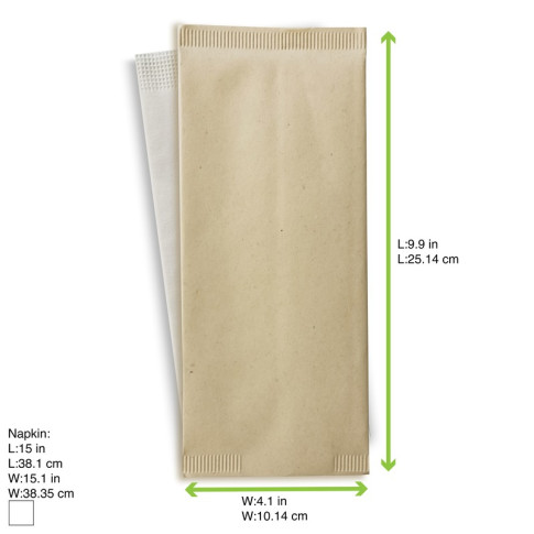 Pochette papier crème pour couverts avec serviette blanche  110x250mm