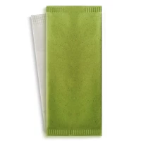 Pochette papier vert pour couverts avec serviette blanche  110x250mm