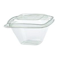 Pot Deli carré PET transparent avec couvercle  128x128mm H70mm 375ml