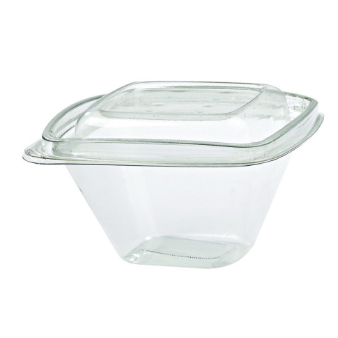 Pot Deli carré PET transparent avec couvercle  128x128mm H70mm 375ml