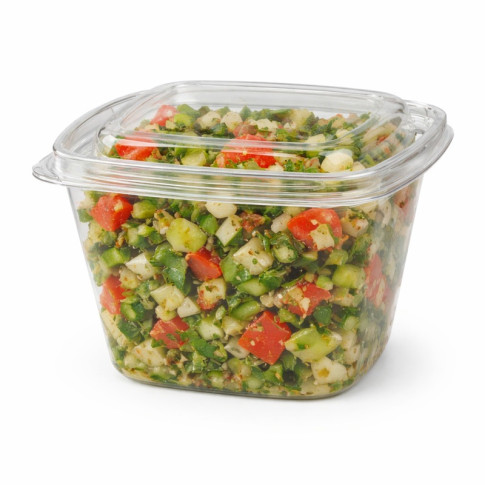 Pot Deli carré PET transparent avec couvercle  128x128mm H85mm 500ml