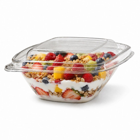 Pot Deli carré PET transparent avec couvercle  128x128mm H55mm 250ml