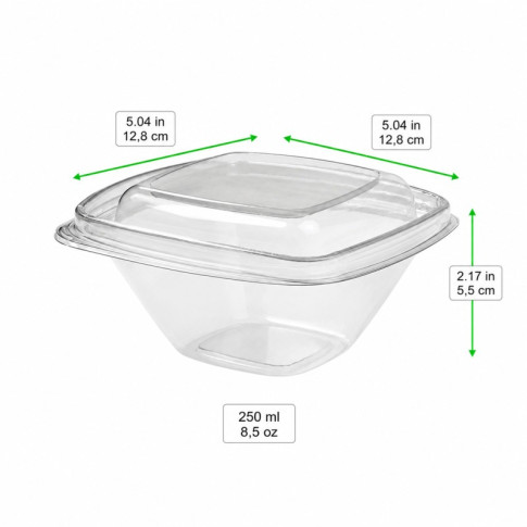 Pot Deli carré PET transparent avec couvercle  128x128mm H55mm 250ml
