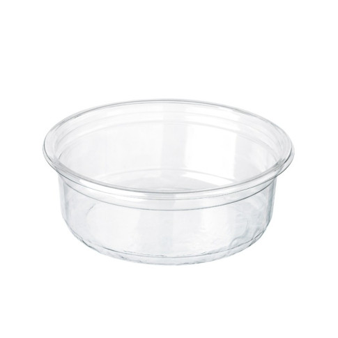 Pot Deli rond plastique PET transparent avec couvercle rentrant  H61mm 250ml