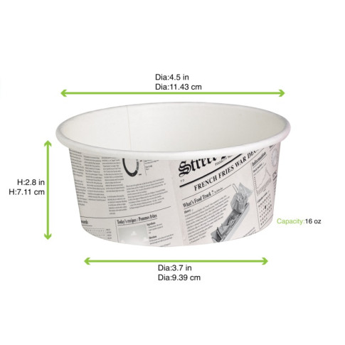 Pot "Deli" rond en carton décor journal   H72mm 480ml