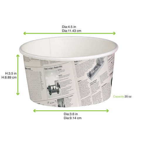 Pot "Deli" rond en carton décor journal   H87mm 600ml
