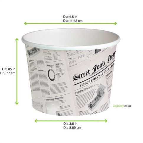 Pot "Deli" rond en carton décor journal   H99mm 650ml