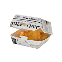 Boite burger carton blanc décor journal  95x95mm H50mm