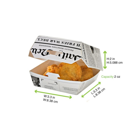 Boite burger carton blanc décor journal  95x95mm H50mm