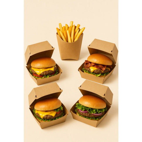 Boîte burger carton kraft brun 126x120mm H70mm
