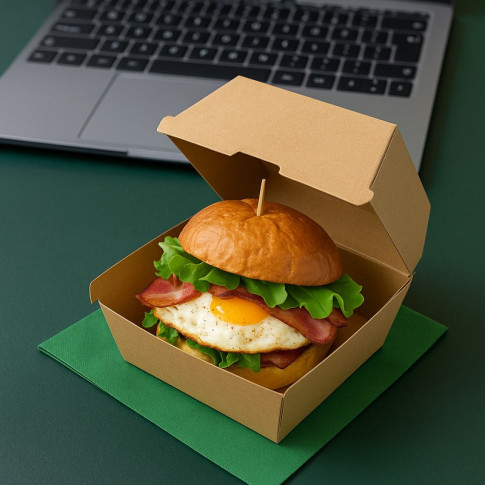 Boite burger carton kraft brun  190x180mm H75mm