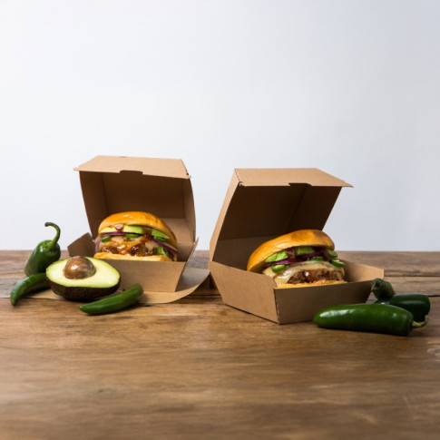 Boîte burger carton kraft brun 95x95mm H50mm