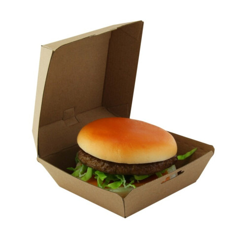 Boite burger carton kraft brun microcannelé  135x125mm H65mm