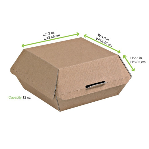 Boite burger carton kraft brun microcannelé  135x125mm H65mm