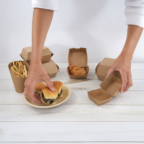 Boite burger carton kraft brun microcannelé  135x125mm H65mm