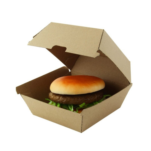 Boîte burger carton kraft brun microcannelé. A utiliser avec nos feuilles papier 145x133mm H85mm