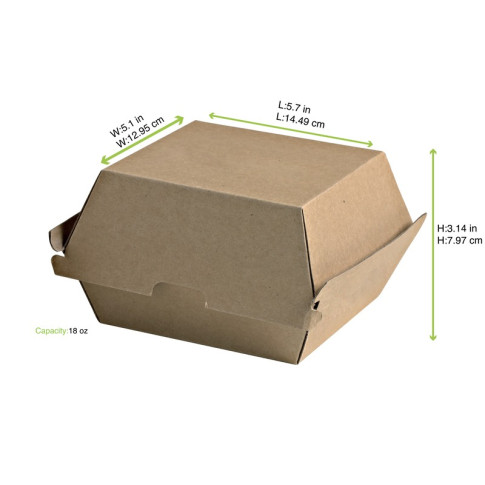 Boîte burger carton kraft brun microcannelé. A utiliser avec nos feuilles papier 145x133mm H85mm