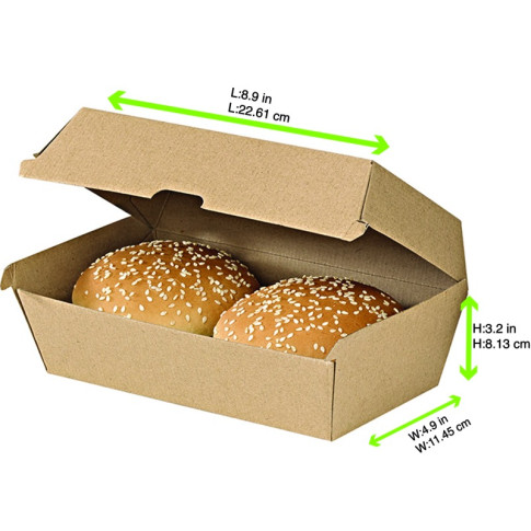 Boite burger carton kraft brun microcannelé  225x125mm H82mm