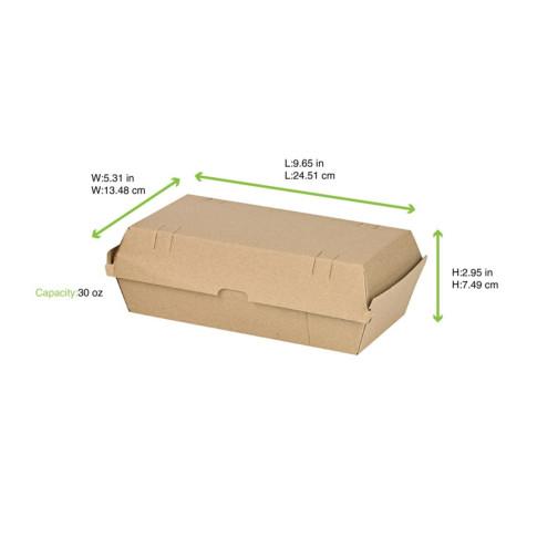 Boîte burger carton kraft brun microcannelé 247x136mm H76mm