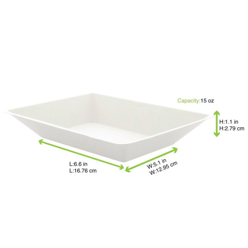Assiette rectangulaire blanche en pulpe "Eco-Design"  170x130mm H28mm 450ml