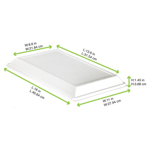 Couvercle dôme rectangulaire blanc en pulpe de canne 410x280mm H37mm