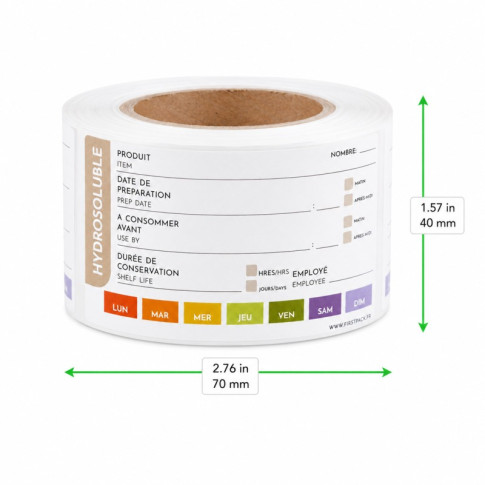Étiquette hydrosoluble haccp 70x40mm