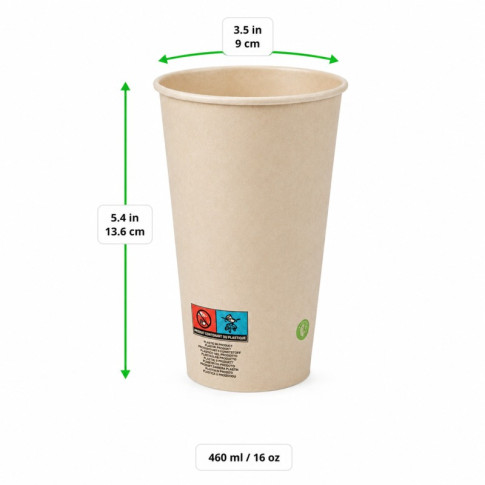 Gobelet blanc en carton fibre de bambou avec laminage plastique PE   H136mm 460ml