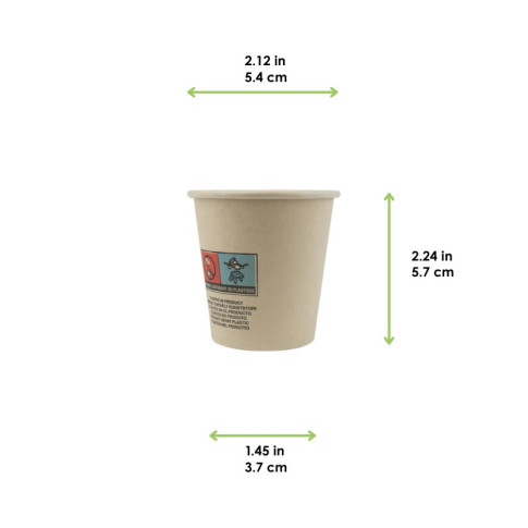 Gobelet blanc en carton fibre de bambou avec laminage plastique PE   H57mm 72ml