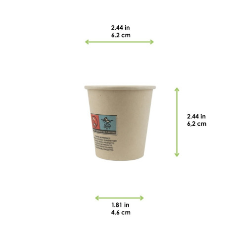 Gobelet blanc en carton fibre de bambou avec laminage plastique PE   H62mm 120ml
