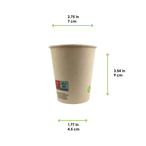 Gobelet blanc en carton fibre de bambou avec laminage plastique PE   H91mm 200ml
