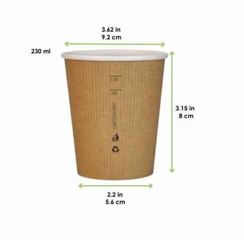 Gobelet Nature Cup en carton kraft brun strié  H92mm 230ml